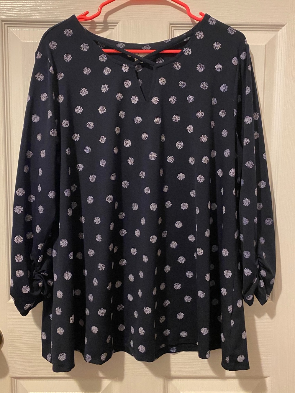 Cato Navy Long Sleeve Dot Print Top